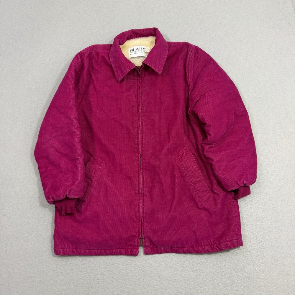 Vintage Blair Jacket Womens Large Pink Corduroy Sherpa Lined Zip Front 80s 90s
